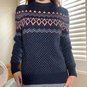 Vintage Navy Blue & Red Knit Nordic Sweater